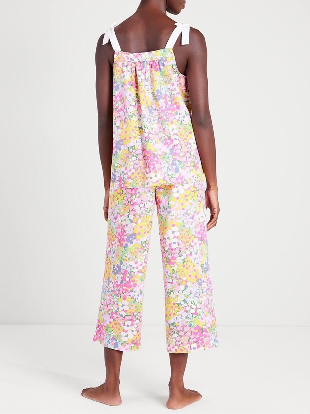 Kate Spade Floral Camisole Cropped Pajama Set Bow Strap Cotton Small